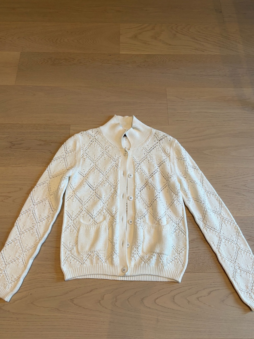 MaxMara White Openwork Button-Front Cardigan